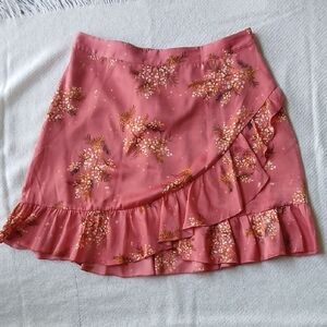 LC Lauren Conrad Pink Floral Ruffle Mini Skirt Sz L